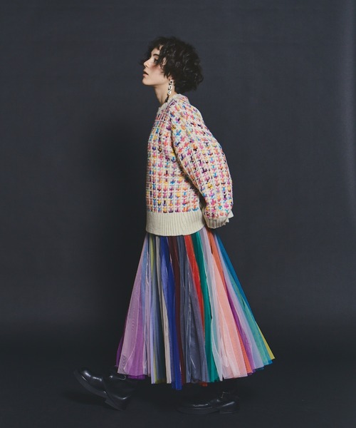 ボリュームストライプチュールスカート（スカート）｜manana suerte