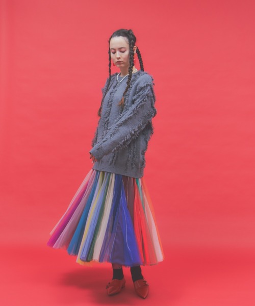 manana suerte（マニャーナスエルテ）の「ボリュームストライプチュールスカート（スカート・レディース・マルチ/ブラック×ホワイト・FREE）」の16枚目の写真