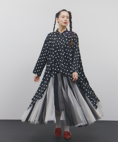 【美品】manana suerte ボリュームストライプチュールスカート manana suerte（マニャーナスエルテ） スカート ボリュームストライプ