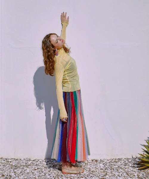 ボリュームストライプチュールスカート（スカート）｜manana suerte