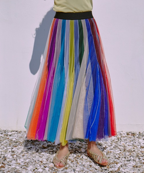 manana suerte（マニャーナスエルテ）の「ボリュームストライプチュールスカート（スカート・レディース・マルチ/ブラック×ホワイト・FREE）」の18枚目の写真