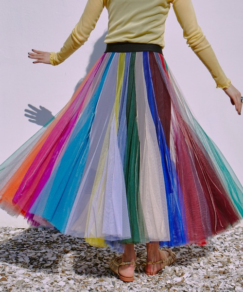 manana suerte（マニャーナスエルテ）の「ボリュームストライプチュールスカート（スカート・レディース・マルチ/ブラック×ホワイト・FREE）」の21枚目の写真