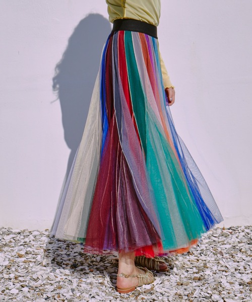 manana suerte（マニャーナスエルテ）の「ボリュームストライプチュールスカート（スカート・レディース・マルチ/ブラック×ホワイト・FREE）」の20枚目の写真