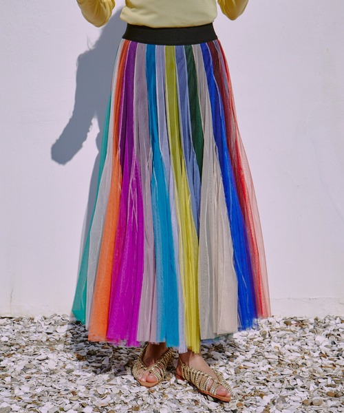 manana suerte（マニャーナスエルテ）の「ボリュームストライプチュールスカート（スカート・レディース・マルチ/ブラック×ホワイト・FREE）」の19枚目の写真