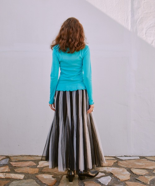 ボリュームストライプチュールスカート（スカート）｜manana suerte