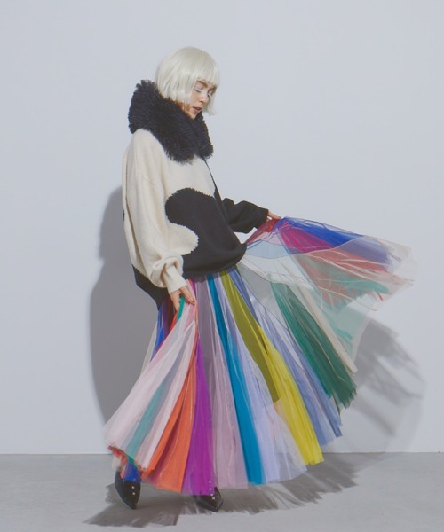 manana suerte（マニャーナスエルテ）の「ボリュームストライプチュールスカート（スカート・レディース・マルチ/ブラック×ホワイト・FREE）」の9枚目の写真