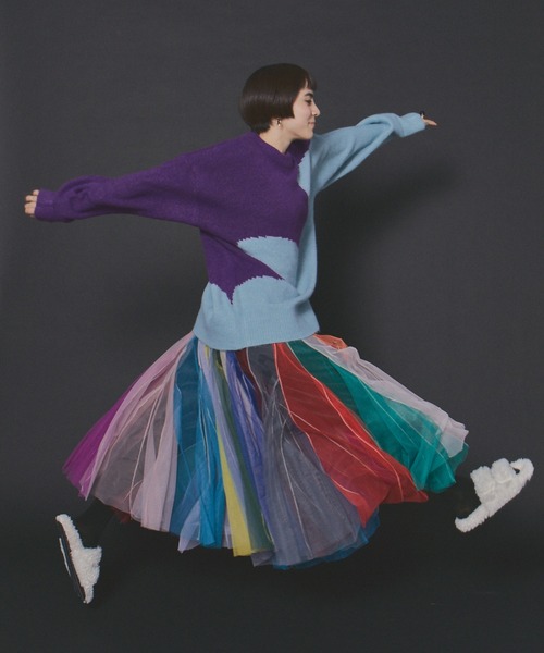 manana suerte（マニャーナスエルテ）の「ボリュームストライプチュールスカート（スカート・レディース・マルチ/ブラック×ホワイト・FREE）」の10枚目の写真