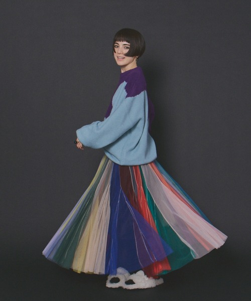 ボリュームストライプチュールスカート（スカート）｜manana suerte