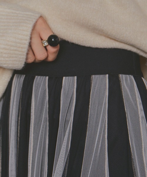 manana suerte（マニャーナスエルテ）の「ボリュームストライプチュールスカート（スカート・レディース・マルチ/ブラック×ホワイト・FREE）」の11枚目の写真