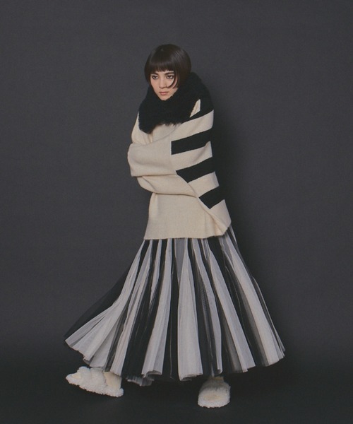 ボリュームストライプチュールスカート（スカート）｜manana suerte