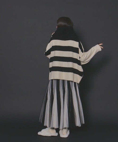 ボリュームストライプチュールスカート（スカート）｜manana suerte