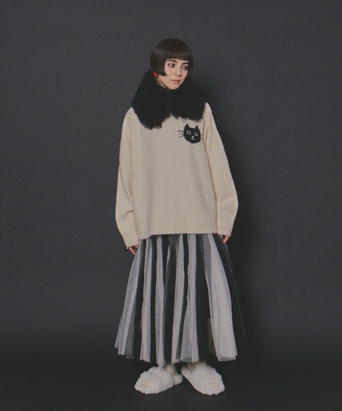 ボリュームストライプチュールスカート（スカート）｜manana suerte