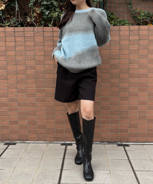 link lot(リンクロット)の「【サイズ改良】シャギーボーダーニット ルーズシルエット アブストラクト柄 フェイクファー 男女兼用(ニット/セーター・メンズ・サックスブルー/ブラック/ブラウン・M/L)」の18枚目の写真