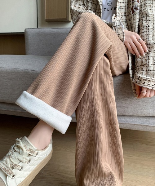 Miniministore(ミニミニストア)の「裏起毛ストレートパンツ暖かい レディース(スラックス・レディース・グレー/キャメル/アイボリー/ブラック/グリーン・M/L/XL)」の2枚目の写真