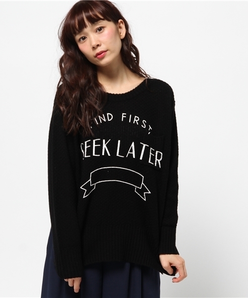 ROSE BUD(ローズバッド)の「LK-152104 PRINT POCKET WIDE P/O(ニット/セーター・レディース・ブラック/ミックスグレー/ブラウン・ONE SIZE)」の1枚目の写真