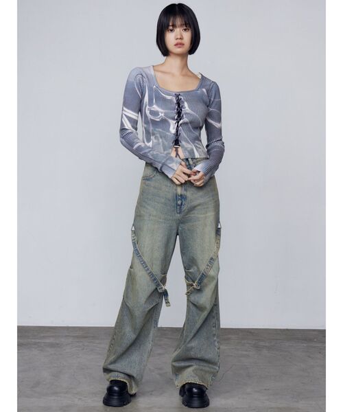 EMODA（エモダ）の「レースアッププリントリブニット（ニット/セーター・レディース・ブラック/その他/その他1・FREE）」の6枚目の写真