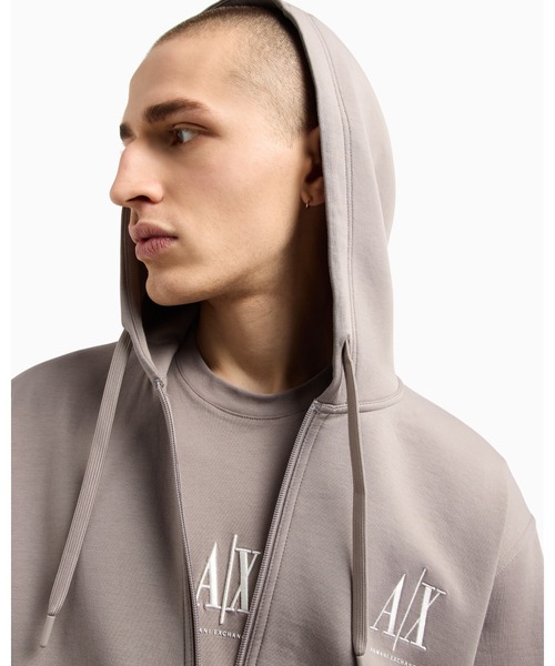 ARMANI EXCHANGE（アルマーニエクスチェンジ）の「【A|X アルマーニ エクスチェンジ】ICON フーデッドジップアップスウェットシャツ（スウェット・メンズ・ホワイト/ブラック/グレイッシュベージュ・XX-LARGE/X-SMALL/X-LARGE/SMALL/MEDIUM/LARGE）」の8枚目の写真