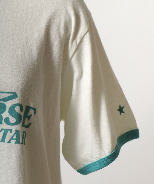 CONVERSE(コンバース)の「CONVERSE White(コンバース ホワイト)スターブランドロゴプリント 綿麻リンガーTシャツ レディース(Tシャツ/カットソー・レディース・オフホワイト/イエロー・M)」の10枚目の写真