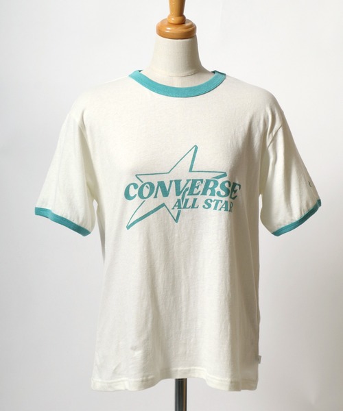 CONVERSE(コンバース)の「CONVERSE White(コンバース ホワイト)スターブランドロゴプリント 綿麻リンガーTシャツ レディース(Tシャツ/カットソー・レディース・オフホワイト/イエロー・M)」の5枚目の写真
