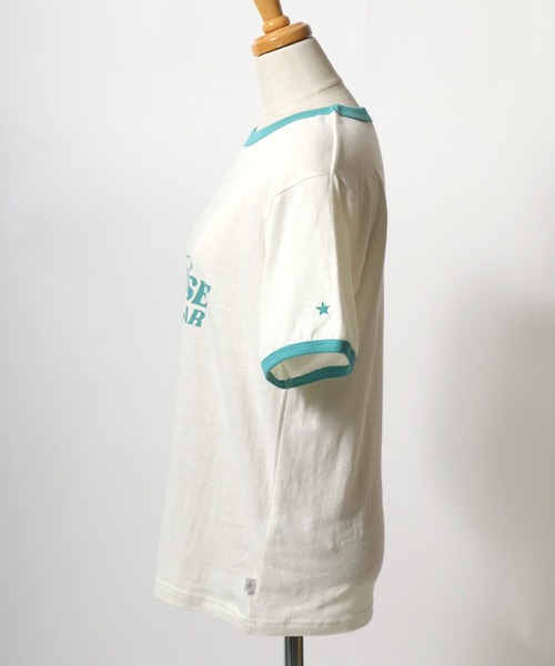 CONVERSE(コンバース)の「CONVERSE White(コンバース ホワイト)スターブランドロゴプリント 綿麻リンガーTシャツ レディース(Tシャツ/カットソー・レディース・オフホワイト/イエロー・M)」の6枚目の写真
