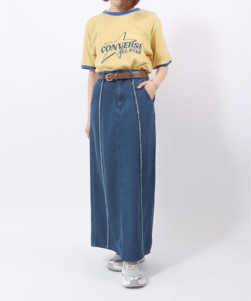 CONVERSE(コンバース)の「CONVERSE White(コンバース ホワイト)スターブランドロゴプリント 綿麻リンガーTシャツ レディース(Tシャツ/カットソー・レディース・オフホワイト/イエロー・M)」の17枚目の写真