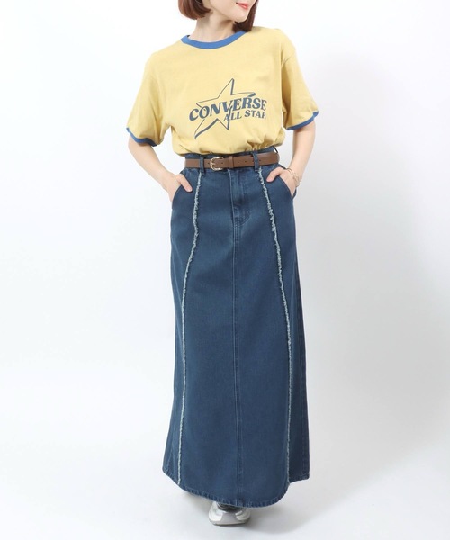 CONVERSE(コンバース)の「CONVERSE White(コンバース ホワイト)スターブランドロゴプリント 綿麻リンガーTシャツ レディース(Tシャツ/カットソー・レディース・オフホワイト/イエロー・M)」の21枚目の写真