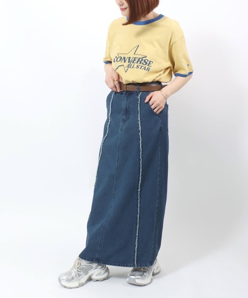 CONVERSE(コンバース)の「CONVERSE White(コンバース ホワイト)スターブランドロゴプリント 綿麻リンガーTシャツ レディース(Tシャツ/カットソー・レディース・オフホワイト/イエロー・M)」の22枚目の写真