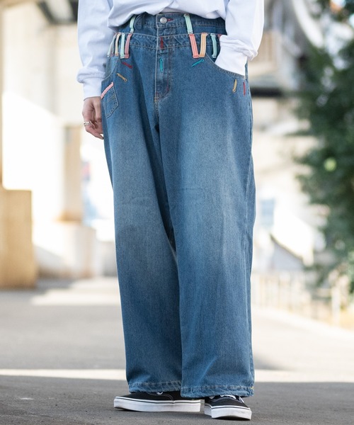 JOHN'S CLOSET(ジョンズクローゼット)の「【13】ダブルウエスト ランダムループ バギーデニム(デニムパンツ・メンズ・ブラック/ブルー・MEDIUM/LARGE)」の2枚目の写真