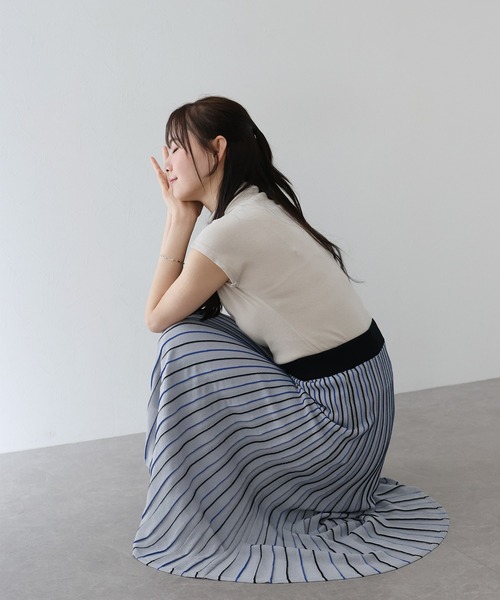 BOUTIQUE S/S ストライプニット〈スカイブルー〉 SLY | FRONT ZIP KNIT トップス (ニット ) |SHEL'TTER WEBSTORE