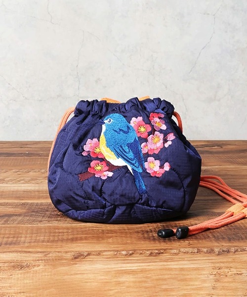 HOUSTON(ヒューストン)の「HOUSTON woman ヒューストン ウーマン CAT BIRD EMB QUILTING EFECT BAG 猫 ネコ 小鳥 刺繍 キルティング エフェクトバッグ 巾着バッグ(ショルダーバッグ・レディース・グリーン/ミント/イエロー/ブルー/オリーブ/ピンク/ネイビー/ブルー系その他/ピンク系その他・FREE)」の5枚目の写真