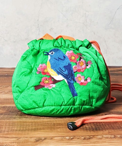 HOUSTON(ヒューストン)の「HOUSTON woman ヒューストン ウーマン CAT BIRD EMB QUILTING EFECT BAG 猫 ネコ 小鳥 刺繍 キルティング エフェクトバッグ 巾着バッグ(ショルダーバッグ・レディース・グリーン/ミント/イエロー/ブルー/オリーブ/ピンク/ネイビー/ブルー系その他/ピンク系その他・FREE)」の10枚目の写真
