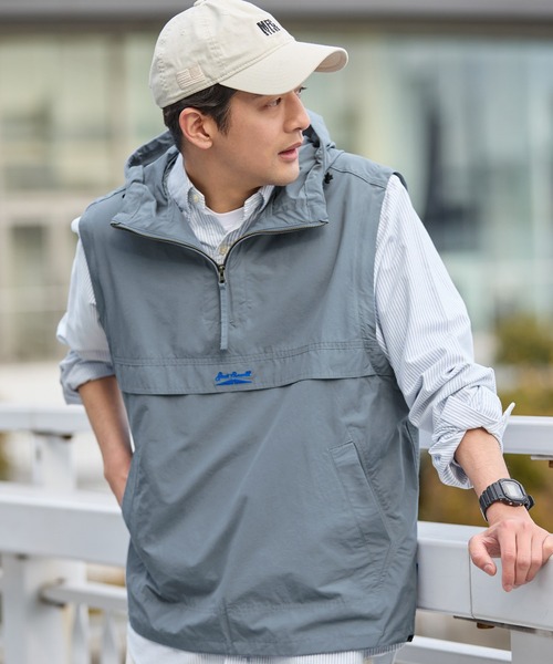 JACK PURCELL（ジャックパーセル）の「CONVERSE JACK PURCELL/コンバース ジャック パーセル ポイントロゴ刺繍 2WAYアノラックパーカー 2025SS（パーカー・メンズ・ブルー/オフホワイト/ブラック・L/M）」の20枚目の写真