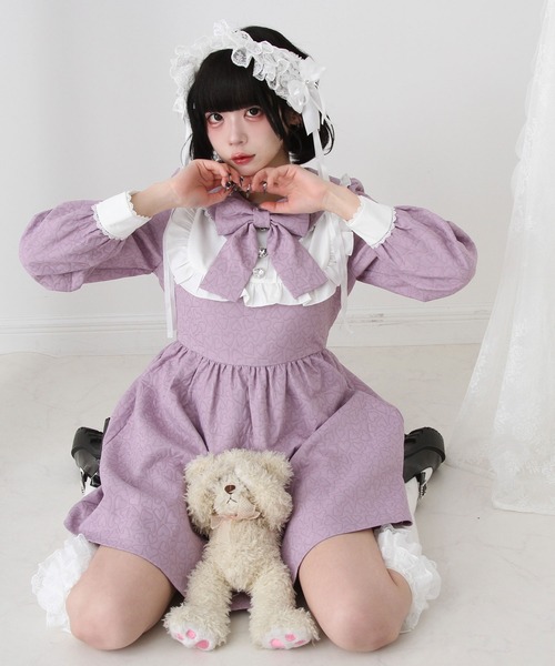 DearMyLove(ディアマイラブ)の「リボンフリルヨークハート柄ワンピース(ワンピース・レディース・パープル/ベビーピンク/サックスブルー/ブラック・SMALL/MEDIUM/LARGE/LL/3L)」の14枚目の写真