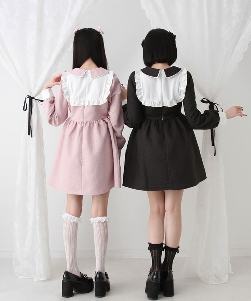 DearMyLove(ディアマイラブ)の「リボンフリルヨークハート柄ワンピース(ワンピース・レディース・パープル/ベビーピンク/サックスブルー/ブラック・SMALL/MEDIUM/LARGE/LL/3L)」の6枚目の写真