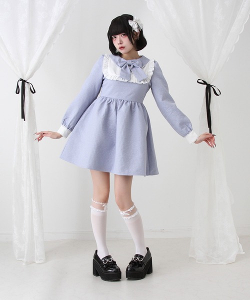 DearMyLove(ディアマイラブ)の「リボンフリルヨークハート柄ワンピース(ワンピース・レディース・パープル/ベビーピンク/サックスブルー/ブラック・SMALL/MEDIUM/LARGE/LL/3L)」の8枚目の写真