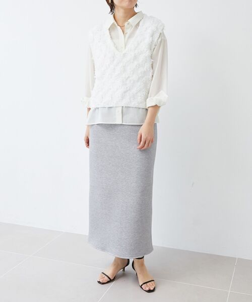 le.coeur blanc(ルクールブラン)の「《手洗い可能》フリンジ編みVネックベスト(ベスト・レディース・オフホワイト/ライトグレー・38)」の9枚目の写真