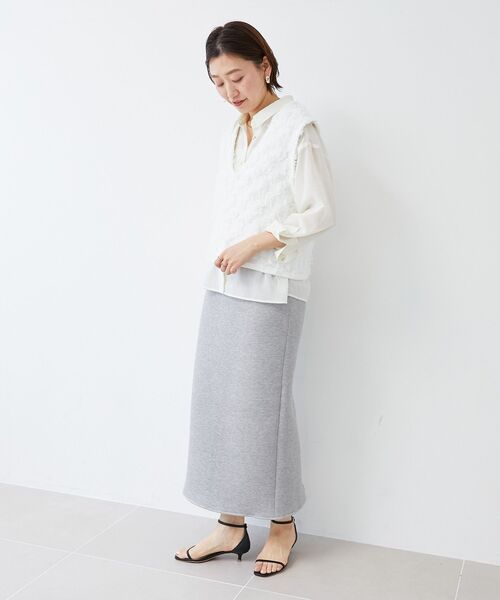 le.coeur blanc(ルクールブラン)の「《手洗い可能》フリンジ編みVネックベスト(ベスト・レディース・オフホワイト/ライトグレー・38)」の10枚目の写真