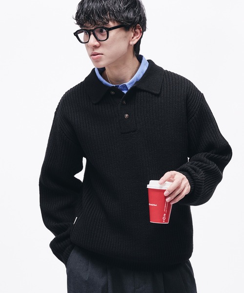 人気のクリスマスアイテムがいっぱい！ セール】RIBBED KNIT POLO SHIRT / 畦編みニットポロシャツ トップス