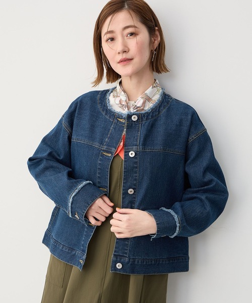 イエナ／ほぼ新品❤️ノーカラーチノブルゾン／デニムジャケット くすみブルーグレー IENA（イエナ）の「カラー チノリメイクルーズブルゾン