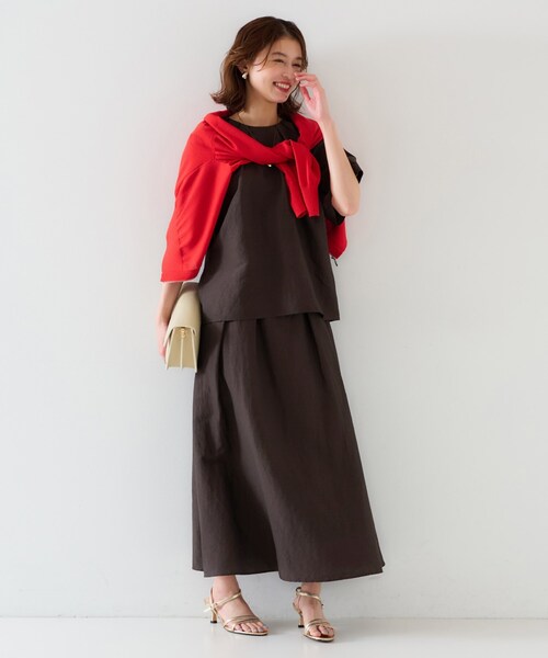 未使用 タグ付 アンタイトル リネン ブラウス 48 大きいサイズ 長袖 UNTITLED｜【セットアップ可能/手洗い可】リネン混 ボートネック