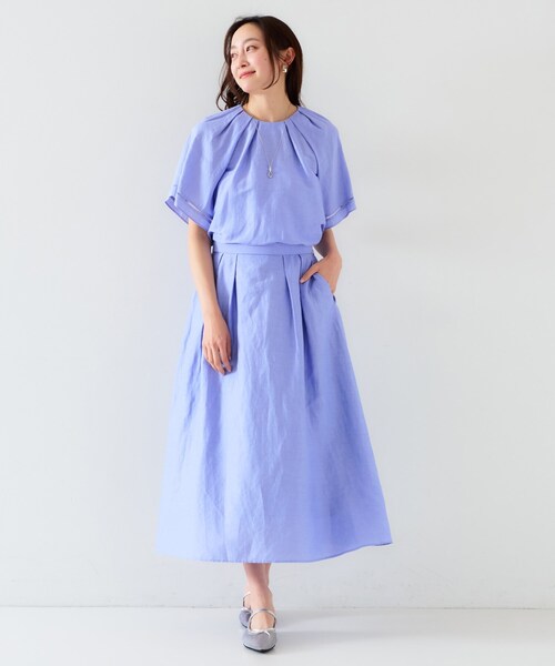 新品未使用　アンタイトル　UNTITLED リネン混 タックブラウス セール】【セットアップ可能】リネン混 タックブラウス（シャツ