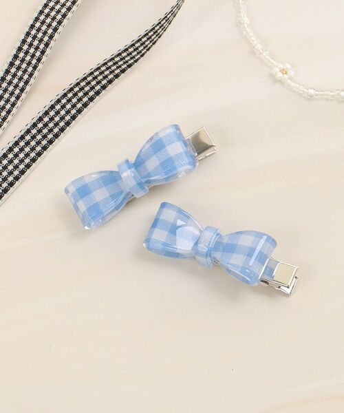 MAJESTIC LEGON（マジェスティックレゴン）の「ギンガムリボンヘアピンセット（ヘアピン・レディース・ブラック系その他/ブルー系その他2・FREE）」の5枚目の写真