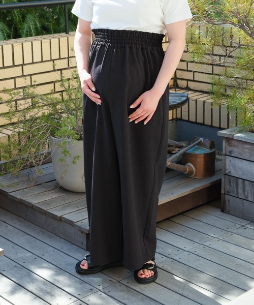LEPSIM(レプシィム)の「【産前・産後対応】《リネンライクシリーズ》マタニティ/ギャザーワイドパンツ 290897(マタニティウェア/グッズ・レディース・ブラック/ベージュ/グリーン系その他・FREE)」の2枚目の写真