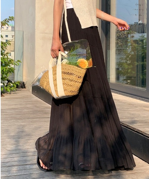 a lot of love（ア ロット オブ ラブ）の「細プリーツ シアーティアードスカート（スカート・レディース・ブラック/アイボリー・FREE）」の7枚目の写真