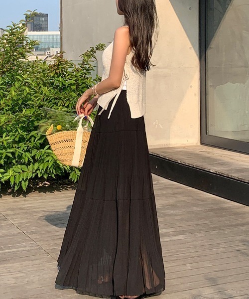 a lot of love（ア ロット オブ ラブ）の「細プリーツ シアーティアードスカート（スカート・レディース・ブラック/アイボリー・FREE）」の8枚目の写真