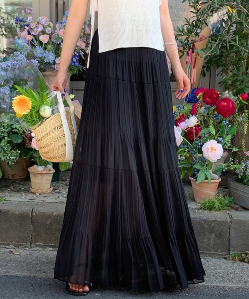 a lot of love（ア ロット オブ ラブ）の「細プリーツ シアーティアードスカート（スカート・レディース・ブラック/アイボリー・FREE）」の9枚目の写真