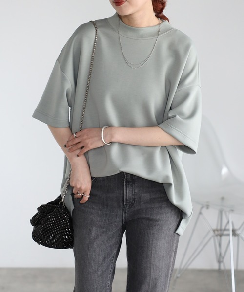 Fizz（フィズ）の「モックネックゆったりダンボール半袖Tee（Tシャツ/カットソー・レディース・ライトブルー/ブラック/ライトグリーン/アイボリー・M）」の3枚目の写真