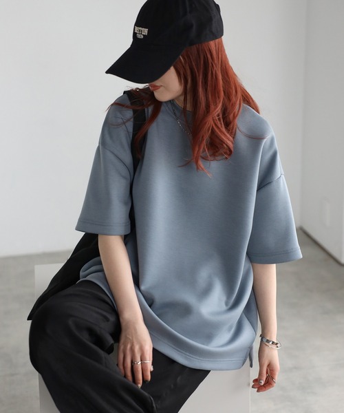 Fizz（フィズ）の「モックネックゆったりダンボール半袖Tee（Tシャツ/カットソー・レディース・ライトブルー/ブラック/ライトグリーン/アイボリー・M）」の4枚目の写真