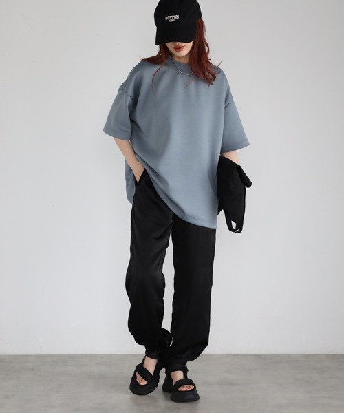 Fizz（フィズ）の「モックネックゆったりダンボール半袖Tee（Tシャツ/カットソー・レディース・ライトブルー/ブラック/ライトグリーン/アイボリー・M）」の16枚目の写真