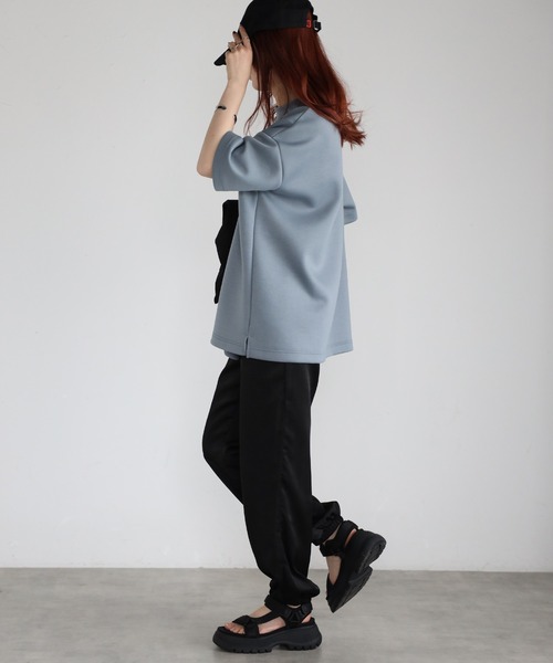 Fizz（フィズ）の「モックネックゆったりダンボール半袖Tee（Tシャツ/カットソー・レディース・ライトブルー/ブラック/ライトグリーン/アイボリー・M）」の15枚目の写真